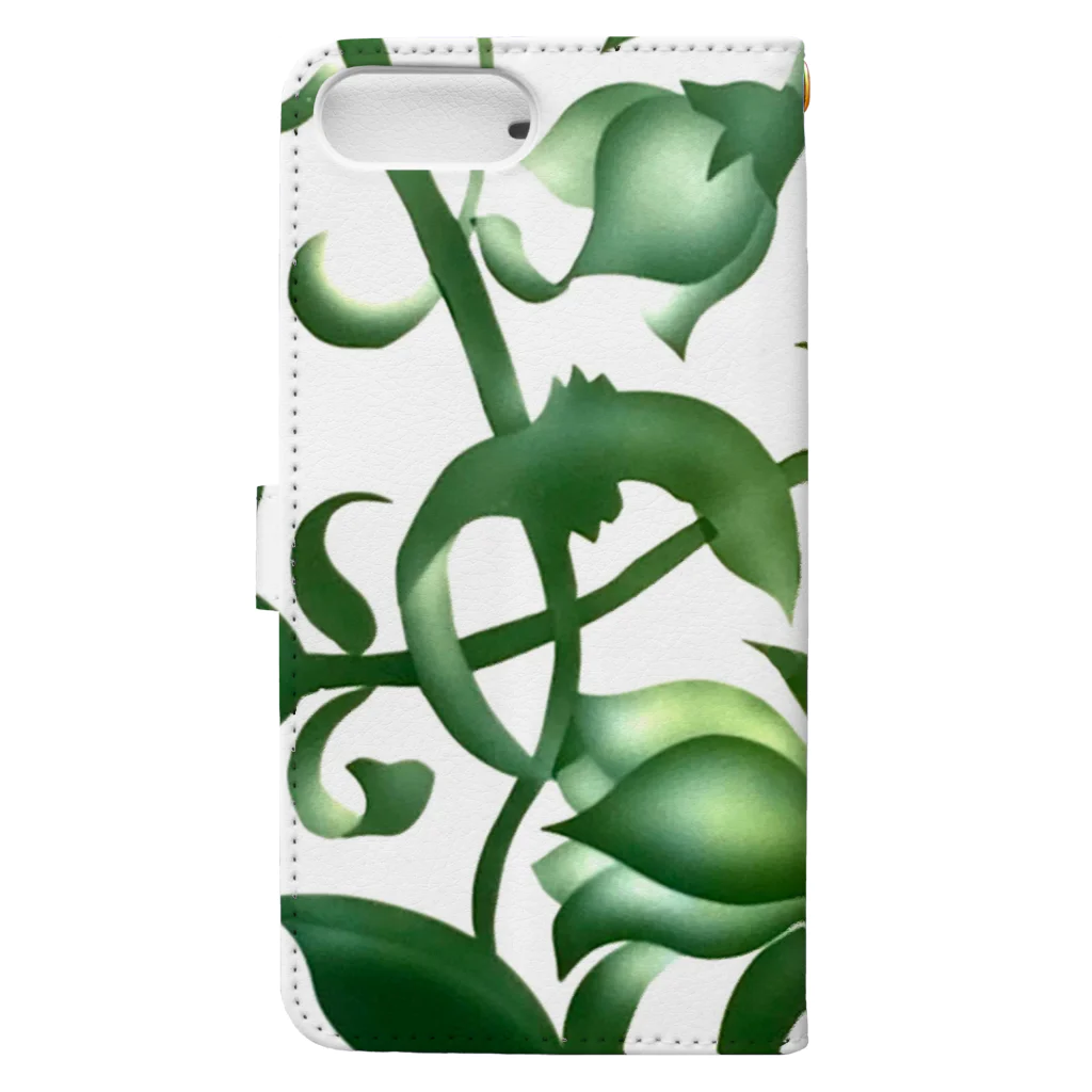 glass.saoriのgreen flowers 緑の花唐草 Book-Style Smartphone Case :back