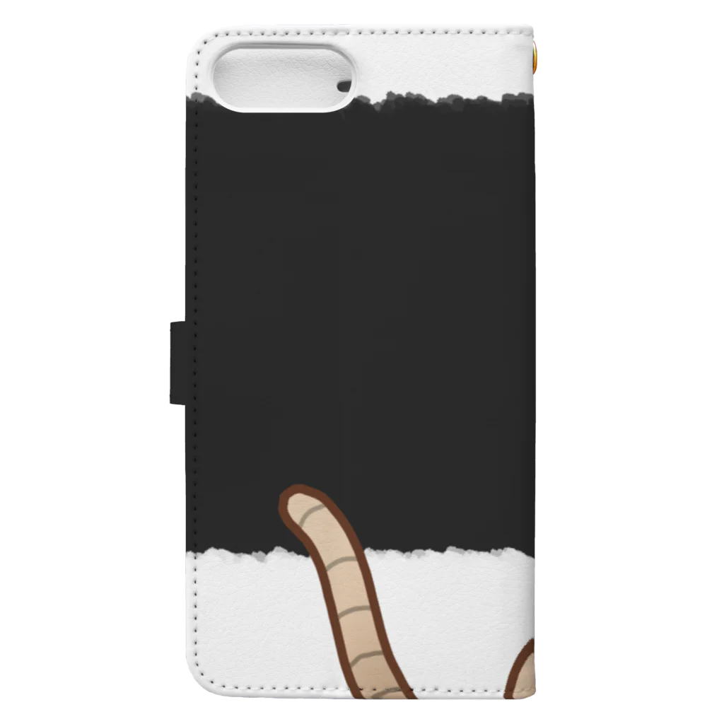 かわいいもののおみせ　いそぎんちゃくのお魚にゃーバージョン２　茶白　ブラック　上下白ライン Book-Style Smartphone Case :back