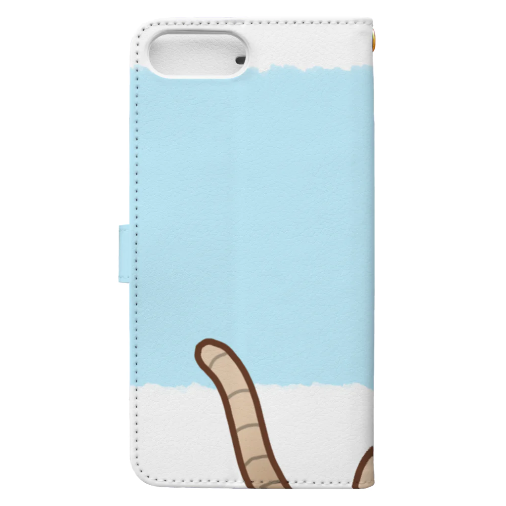 かわいいもののおみせ　いそぎんちゃくのお魚にゃーバージョン２　茶白　ブルー　上下白ライン Book-Style Smartphone Case :back