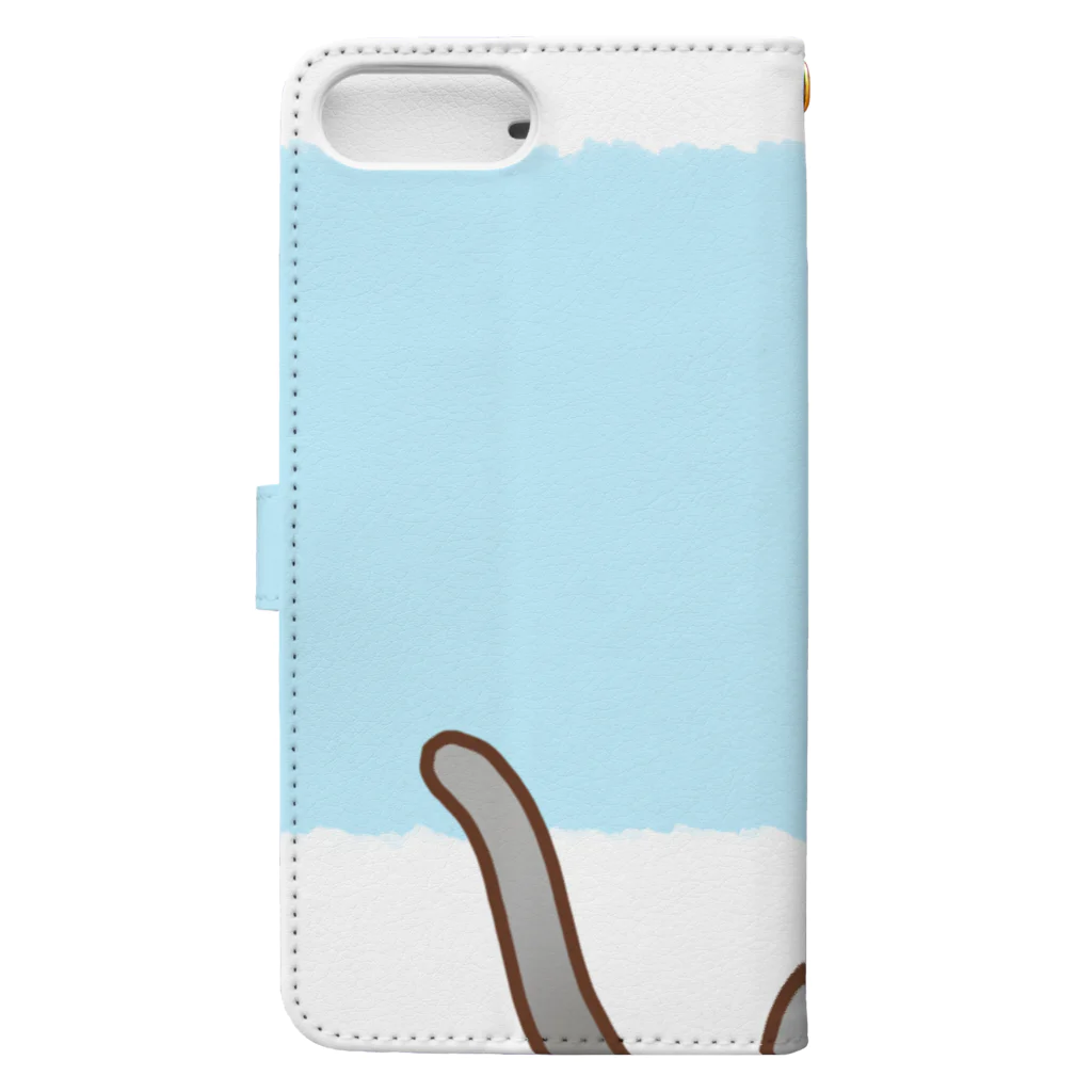 かわいいもののおみせ　いそぎんちゃくのお魚にゃーバージョン２　灰白猫　ブルー　上下白ライン Book-Style Smartphone Case :back