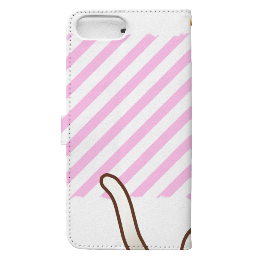 かわいいもののおみせ　いそぎんちゃくのお魚にゃーバージョン２　白猫　ピンクストライプ　上下白ライン Book-Style Smartphone Case :back