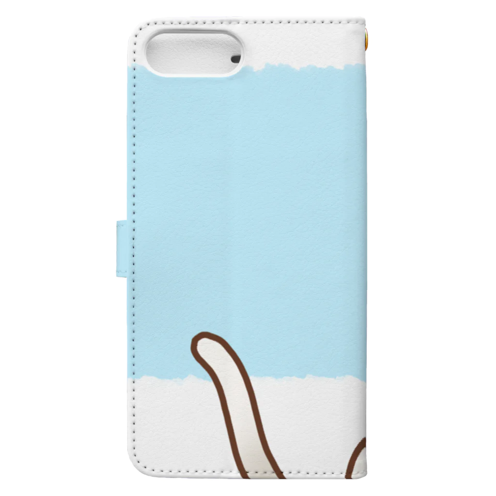 かわいいもののおみせ　いそぎんちゃくのお魚にゃーバージョン２　白猫　ブルー　上下白ライン Book-Style Smartphone Case :back