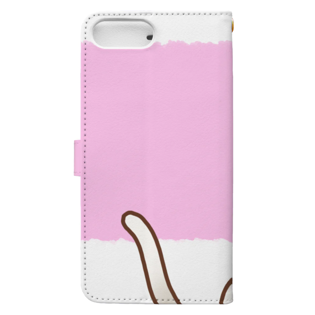かわいいもののおみせ　いそぎんちゃくのお魚にゃーバージョン２　白猫　ピンク　上下白ライン Book-Style Smartphone Case :back