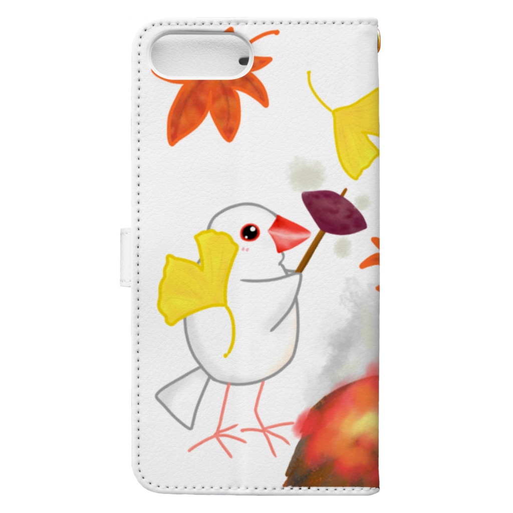 Lily bird（リリーバード）の落ち葉と焼き芋と文鳥ず Book-Style Smartphone Case :back