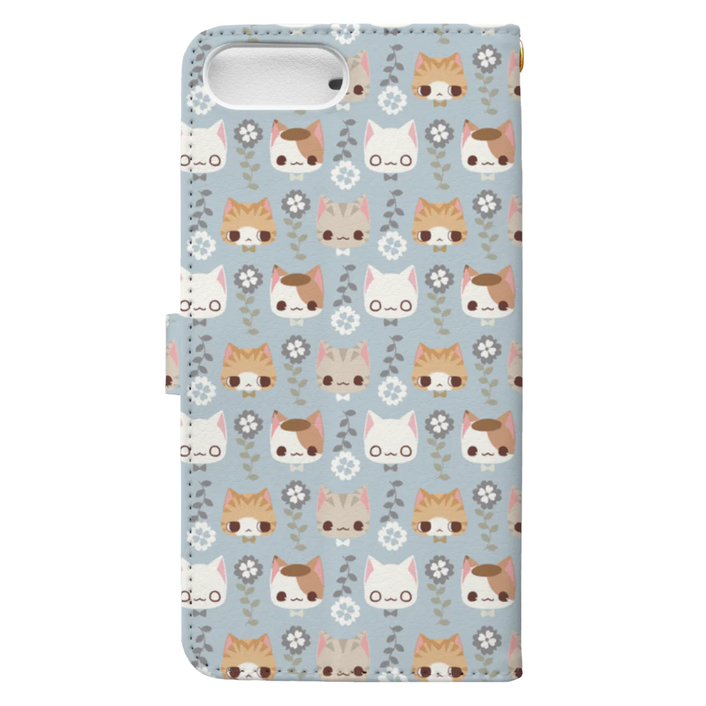 aska/ねこのかんづめの花と猫（水色） Book-Style Smartphone Case :back