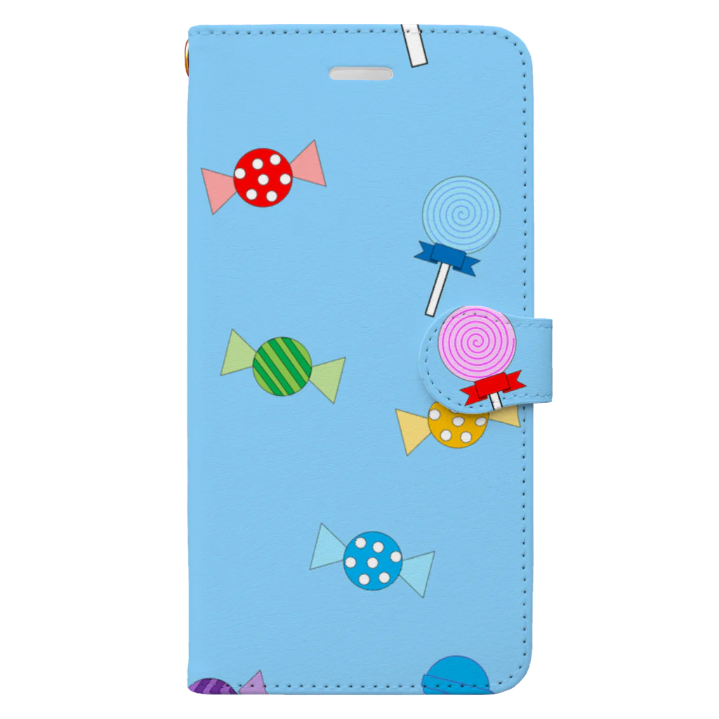 🐸かえるさんと仲間たち🐸のたくさんのキャンディ（ブルー） Book-Style Smartphone Case