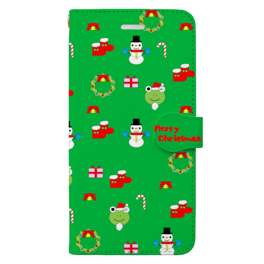 🐸かえるさんと仲間たち🐸のかえるさんのクリスマス（緑） Book-Style Smartphone Case