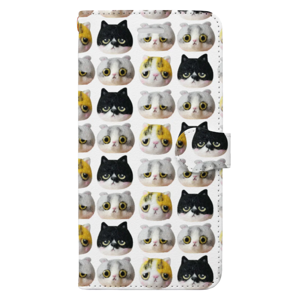 うん☆子熊@ごましゃんの「羊毛フェルトな猫」 総柄 Book-Style Smartphone Case