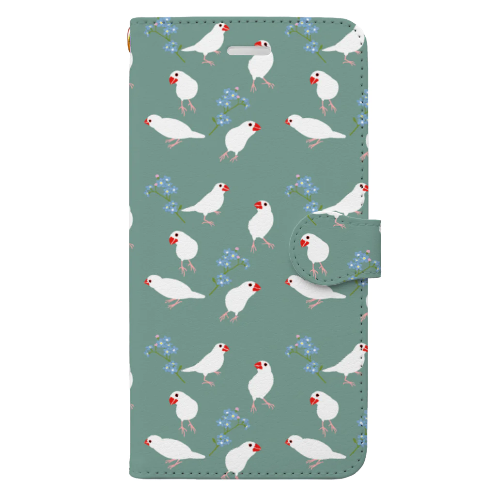 文鳥中心の文鳥と青い花 Book-Style Smartphone Case