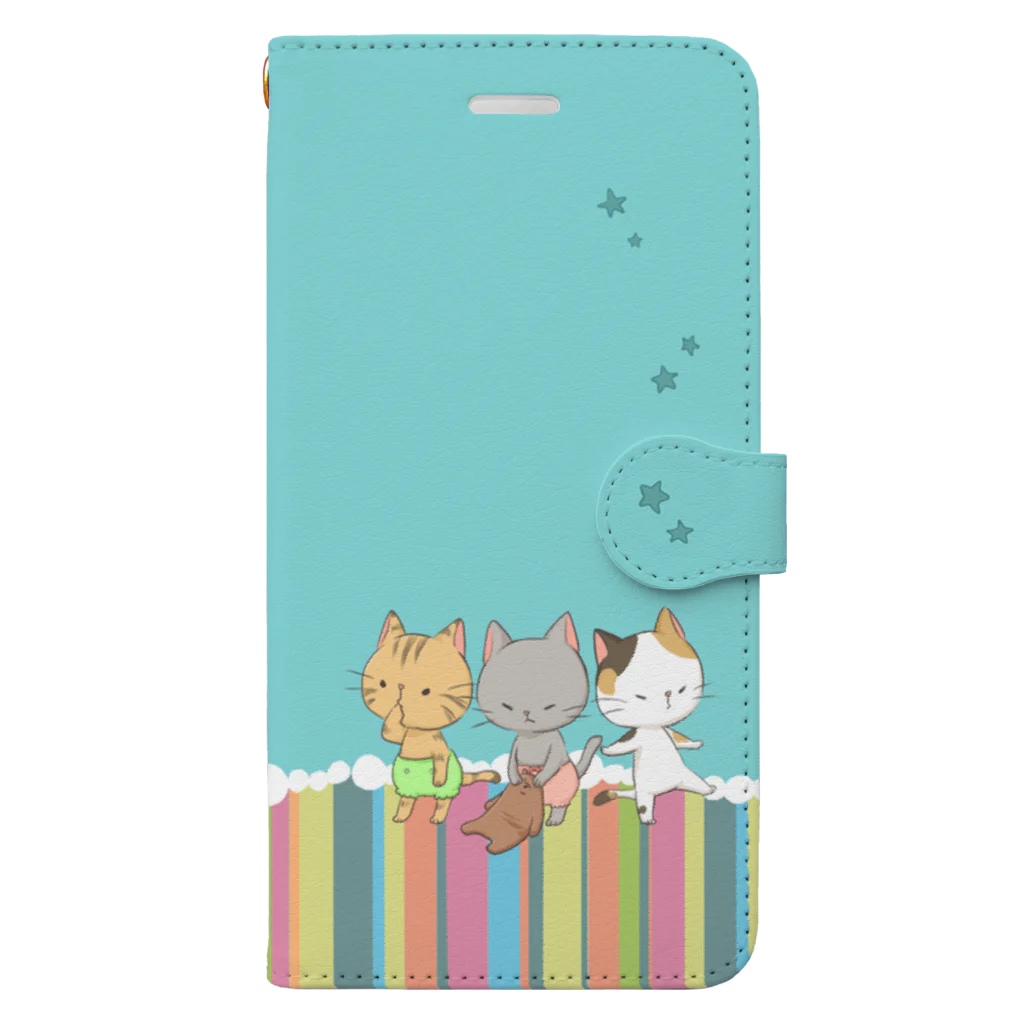 michi's storeの虹色にゃんこケース Book-Style Smartphone Case