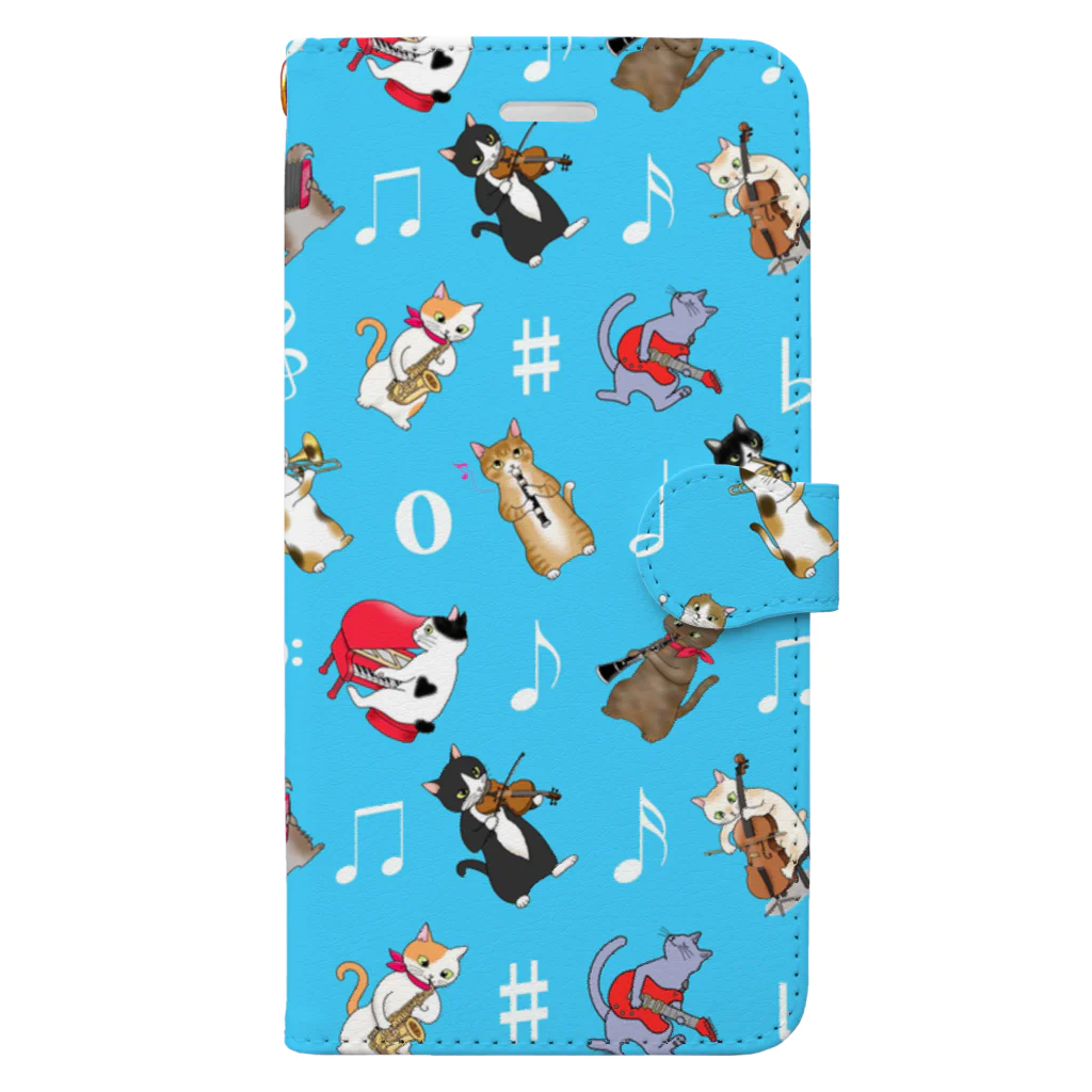 Ａｔｅｌｉｅｒ　Ｈｅｕｒｅｕｘのにゃんこの音楽隊ＰＡＲＴ２〈ブルー〉 Book-Style Smartphone Case