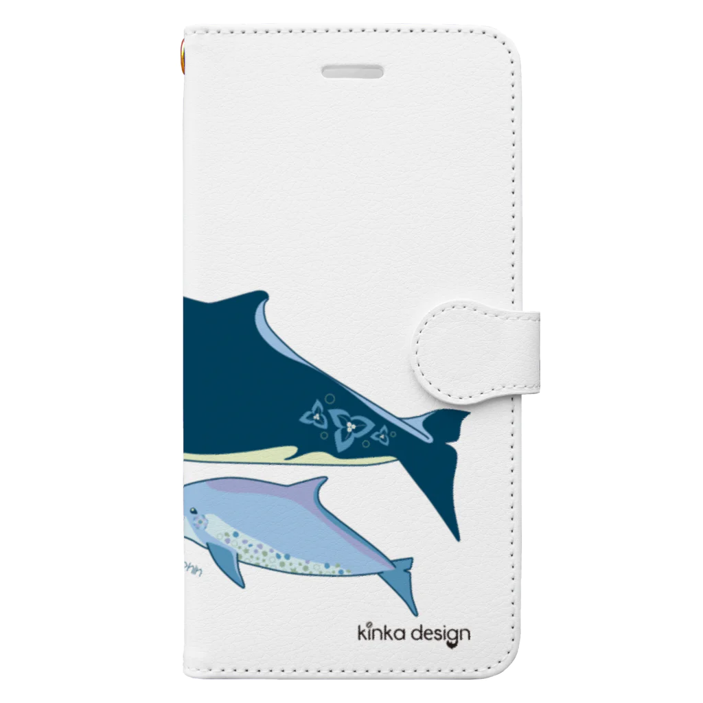 Kinkadesign うみのいきものカワイイShopのナガスクジラとミナミハンドウイルカ  Book-Style Smartphone Case