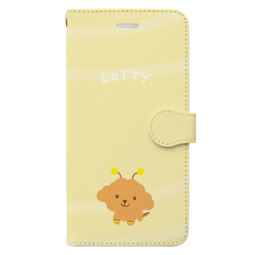 コロ。COLOM.犬いぬdogリボングッズ.のミツバチ。トイプードル【ロティ】手帳型スマホケースベージュ Book-Style Smartphone Case