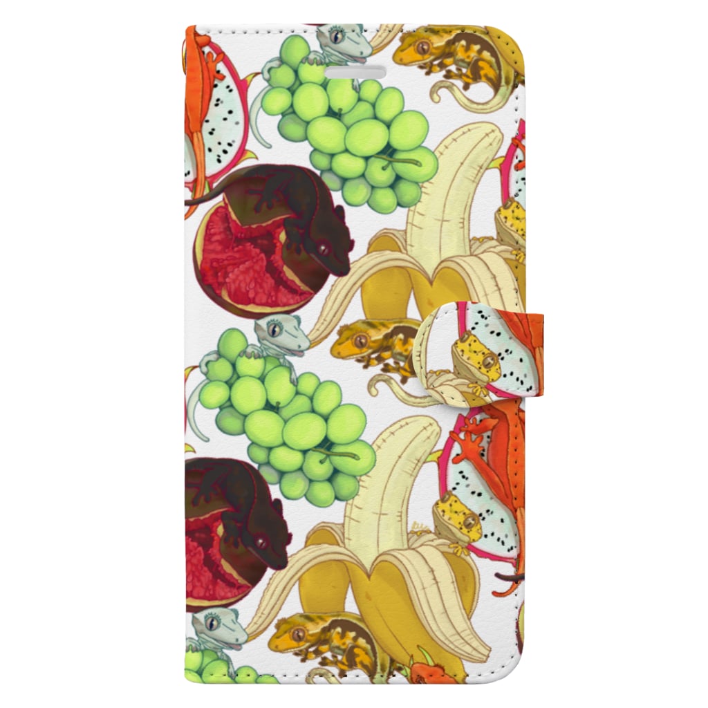 檸檬飴のクレステッドゲッコー×フルーツ盛り合わせ Book-Style Smartphone Case