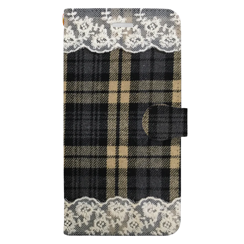 merongのチェック＆レース Book-Style Smartphone Case