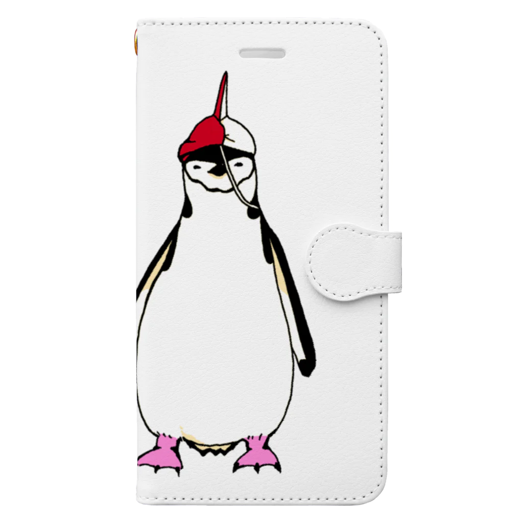 ペンギンやさんの紅白帽子ヒゲペンギン 手帳型スマホケース
