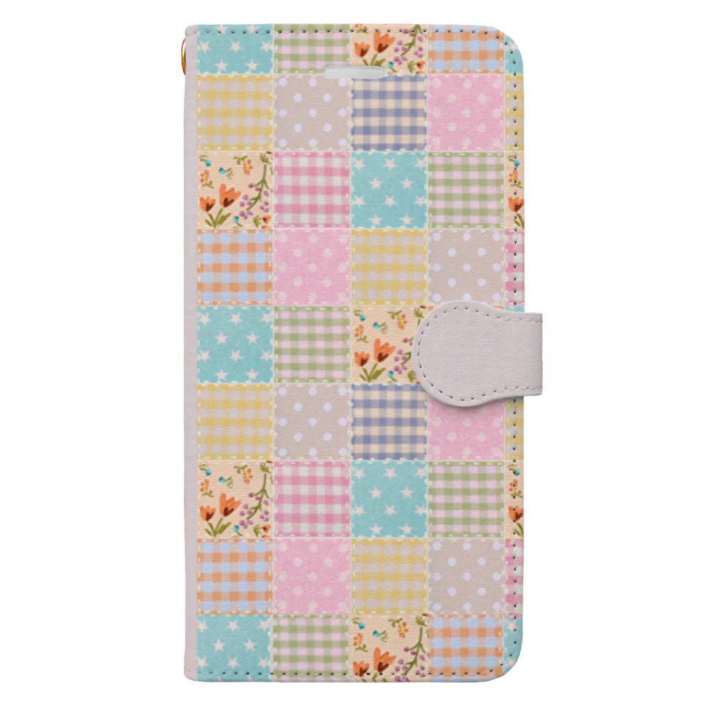 merongのミルキーパッチワーク風♡前面♪(花) Book-Style Smartphone Case