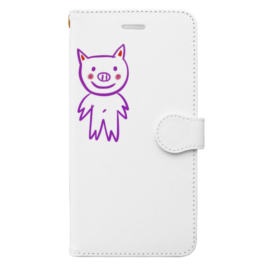 mkmoondesign のパープルピッグくん Book-Style Smartphone Case