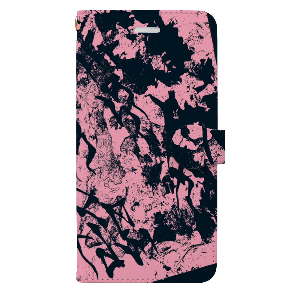 兎派のH.I.W.M.T.L #2(pink×black) 手帳型スマホケース