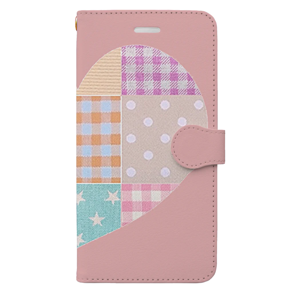 merongのハートのパッチワーク風＆ピンク♪ Book-Style Smartphone Case