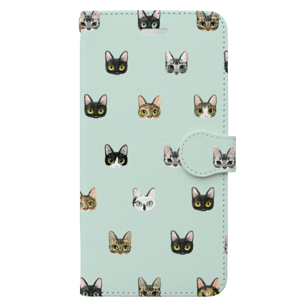 イラストレーター いしいたつやのねこまみれグリーン Book-Style Smartphone Case