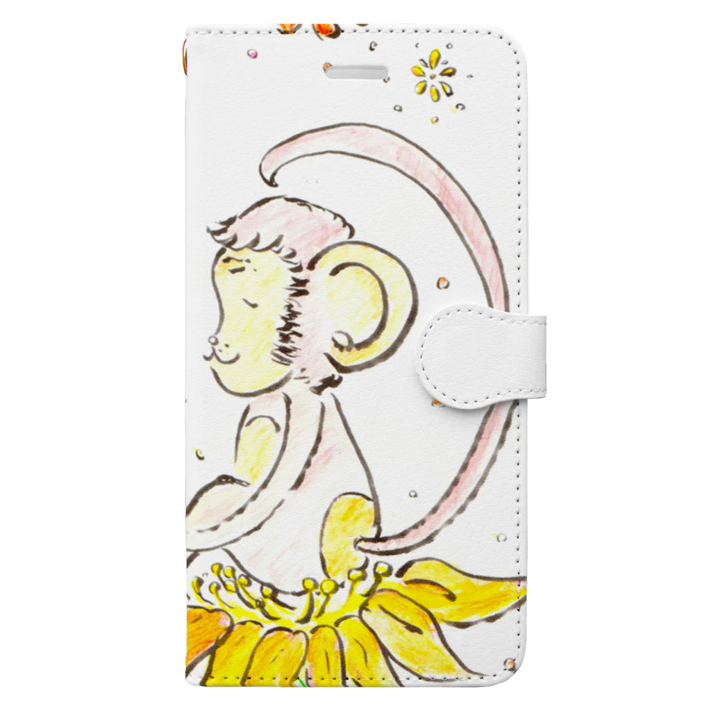 めりこの幸せのお花とさる Book-Style Smartphone Case