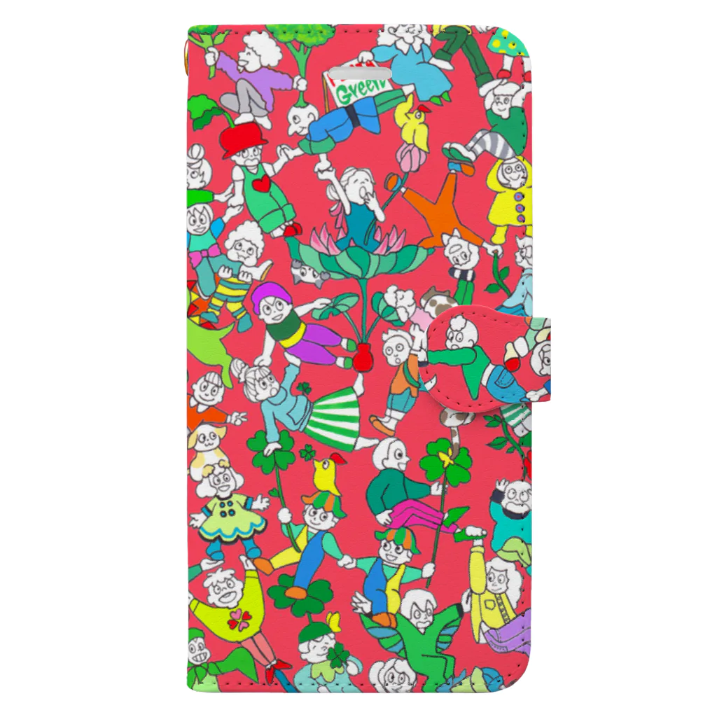 いぼくまのFesta green × pink Book-Style Smartphone Case