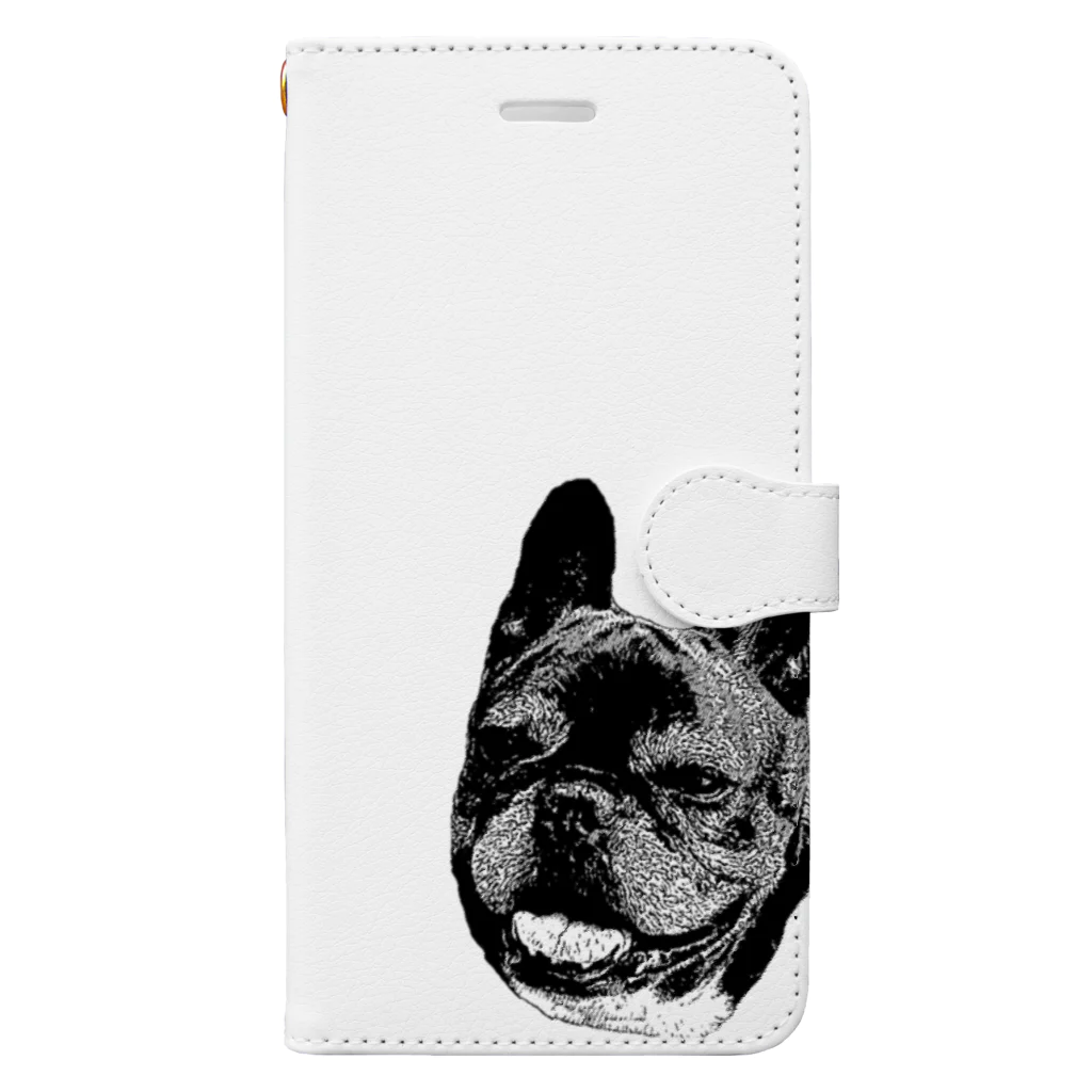 愛犬のドッグフード代を稼ぐTシャツ屋さんのにっこり犬マメ(モノトーン) Book-Style Smartphone Case