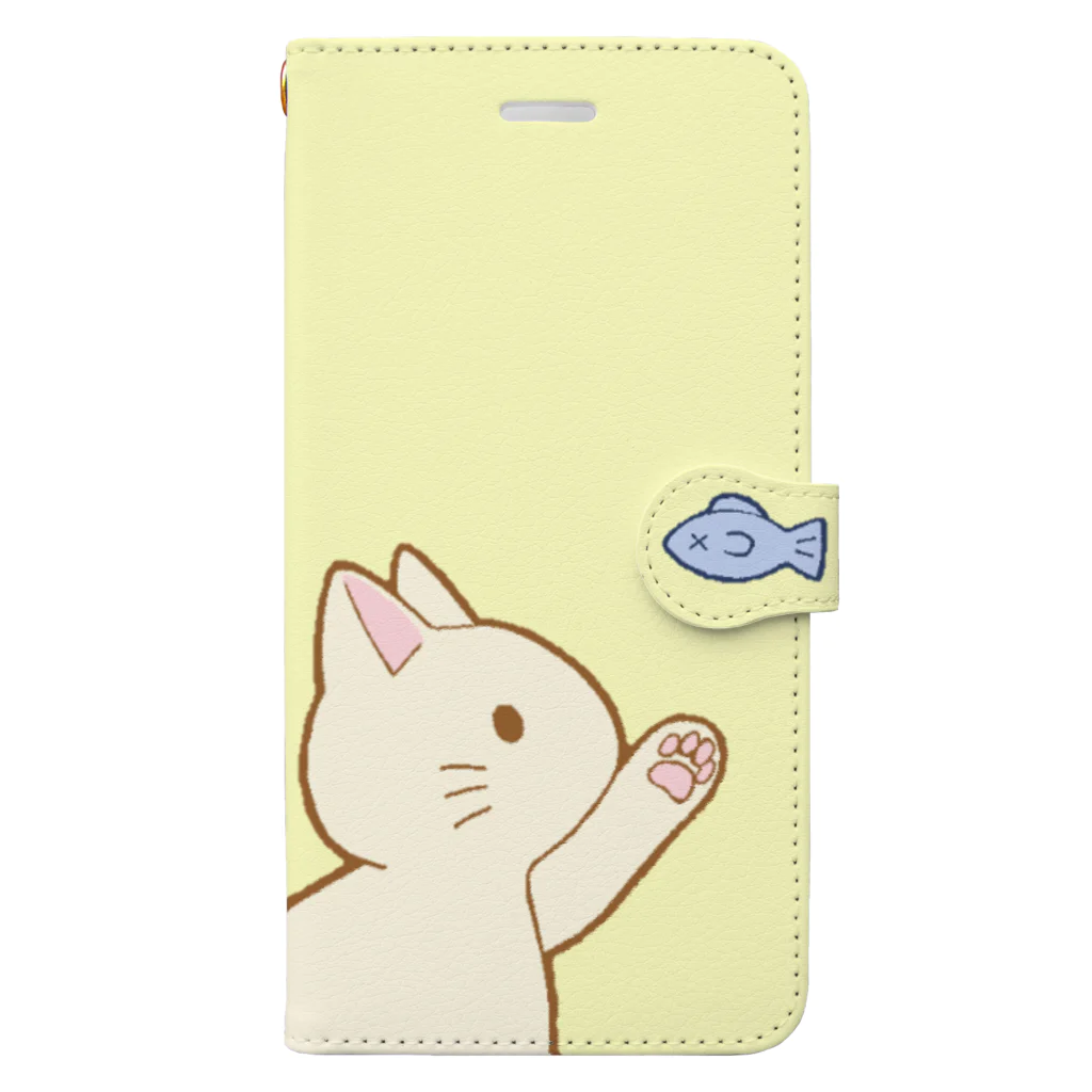 かわいいもののおみせ　いそぎんちゃくのお魚にゃー　白 手帳型スマホケース