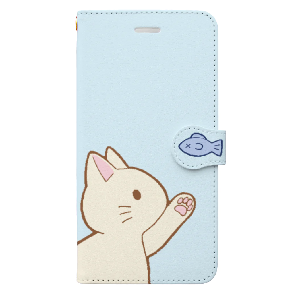 かわいいもののおみせ　いそぎんちゃくのお魚にゃー　白 手帳型スマホケース