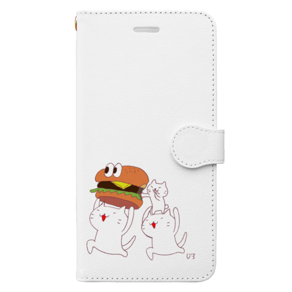 Hello Happy Catのじろにゃんたちとハンバーガー Book-Style Smartphone Case