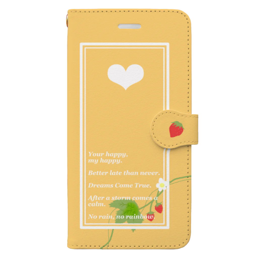 hinakoグッズストアのhappy wild strawberry(ハート/イエロー) Book-Style Smartphone Case