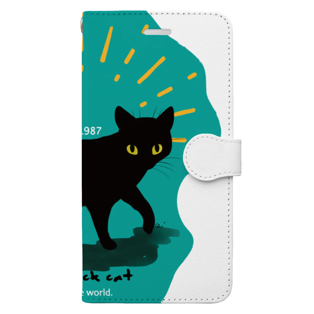 chizuruの黒猫（背景色あり） Book-Style Smartphone Case