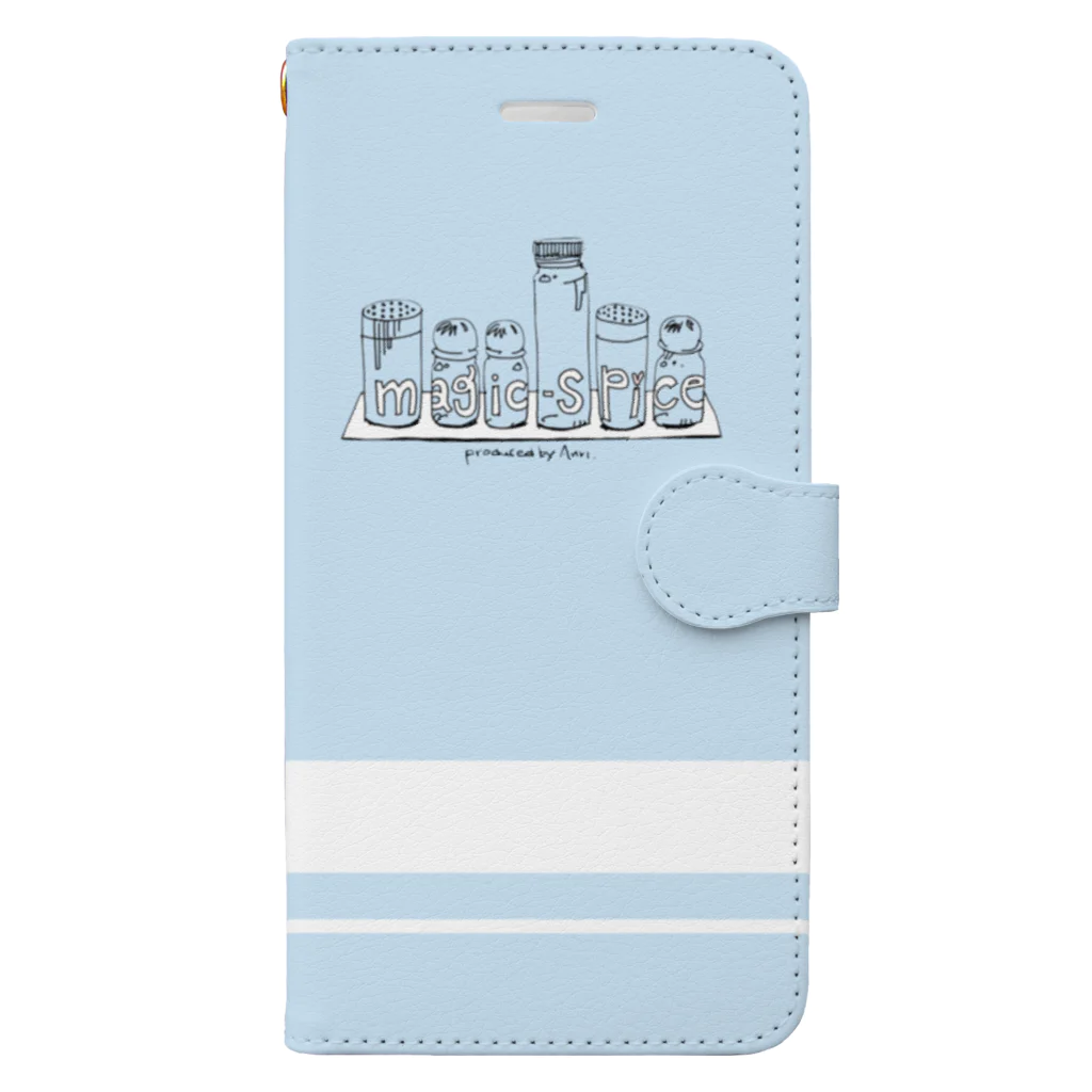 Drums and Cajon　あんりのmagic spice 手帳型スマホケース　Light Blue Book-Style Smartphone Case