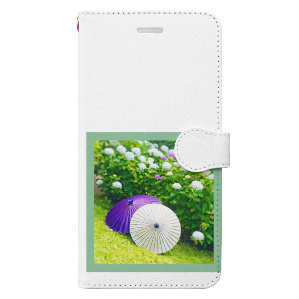 2654の番傘と紫陽花 Book-Style Smartphone Case