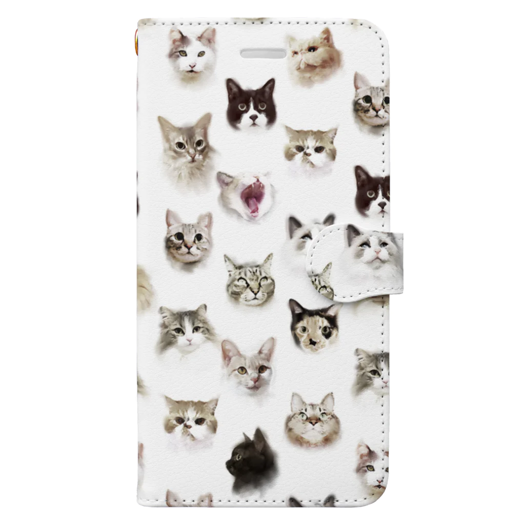 待兼山カオス製作所のアンティークな猫ドット柄 Book-Style Smartphone Case