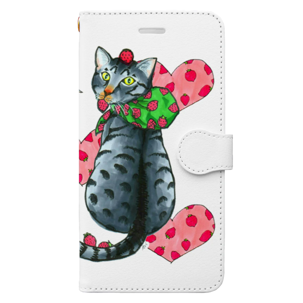 miku'ꜱGallery星猫のいちご大好きにゃんこ Book-Style Smartphone Case