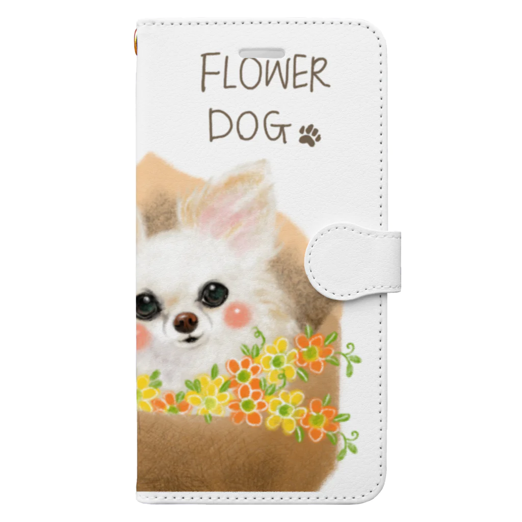 shop あこ猫犬屋の花束わんこ 手帳型スマホケース