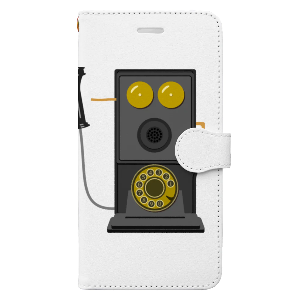 illust_designs_labのレトロな片耳受話器の片耳受話器の壁掛け電話（デルビル磁石式電話機）のイラスト  黒 受話器外しver 手帳型スマホケース