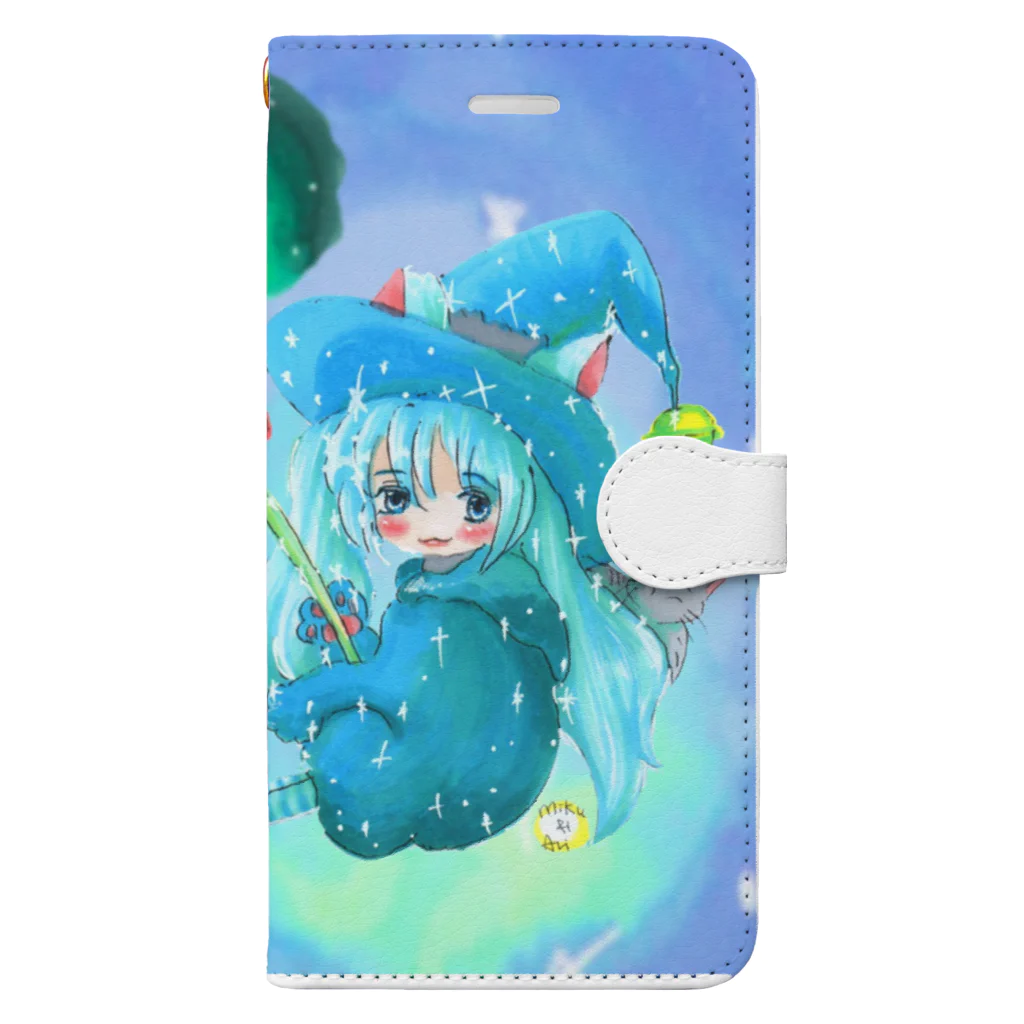 miku'ꜱGallery星猫の魔法少女ゆるmiku with 使い魔にゃんズ 手帳型スマホケース