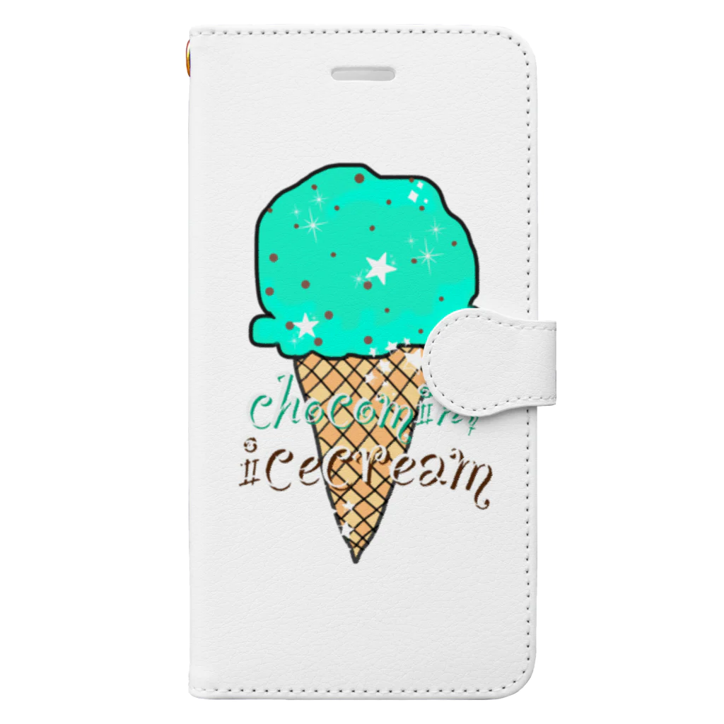 なでしこ@デザインのチョコミントアイスクリーム Book-Style Smartphone Case