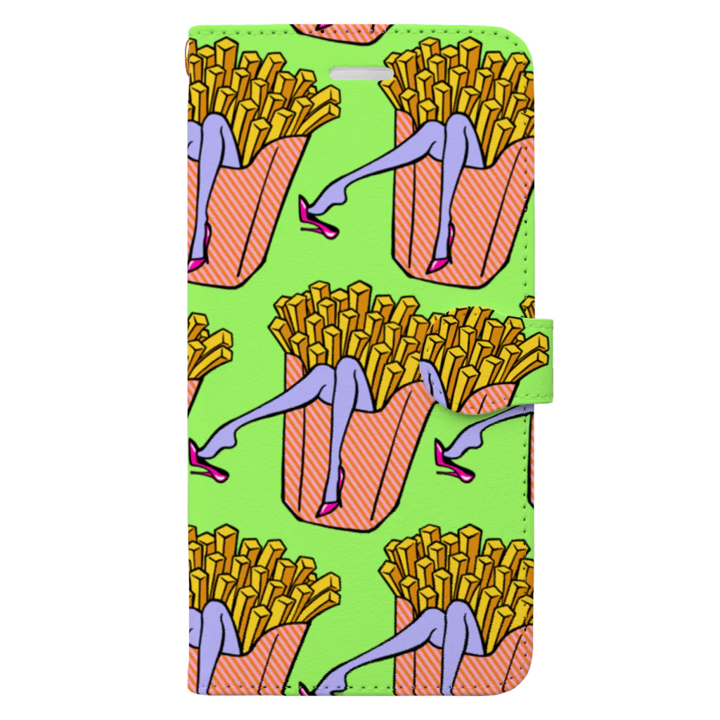 Mieko_Kawasakiの魅惑のフライドポテト🍟　GULTY PLEASURE FRENCH FRIES GREEN Book-Style Smartphone Case