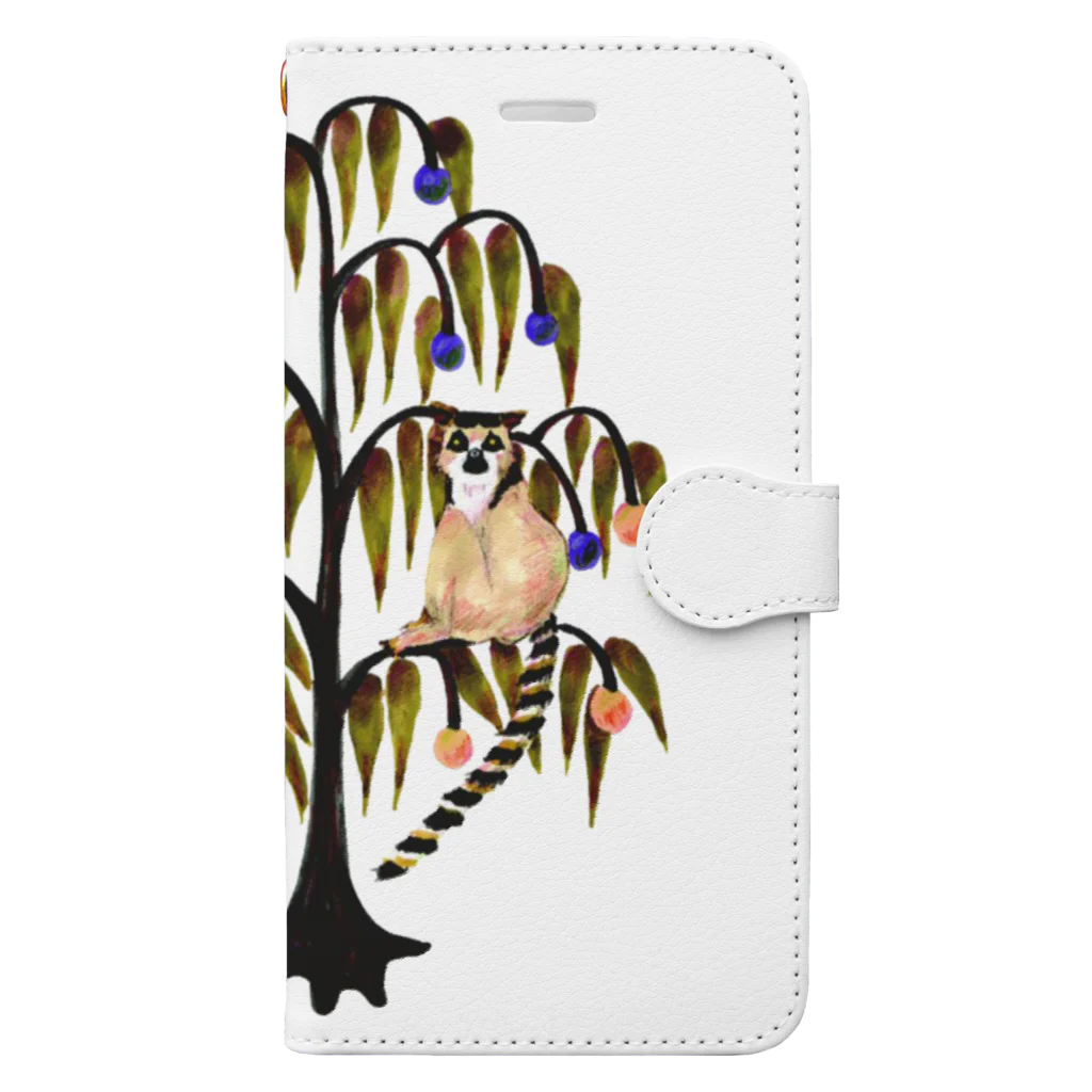カニのおみせのワオキツネザルとフルーツの木 Book-Style Smartphone Case