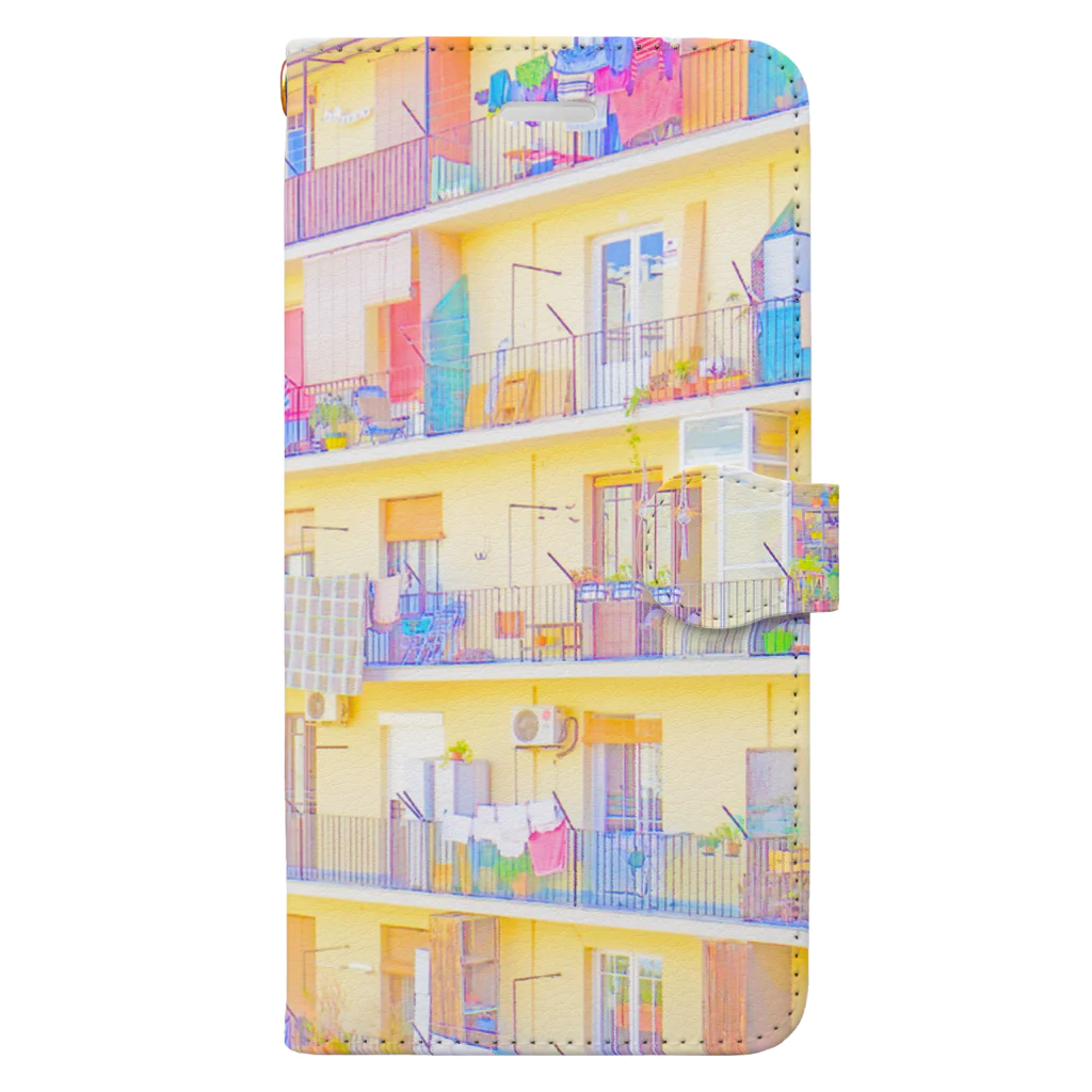 リンの工作室の朝の街　洗濯物(彩) Book-Style Smartphone Case