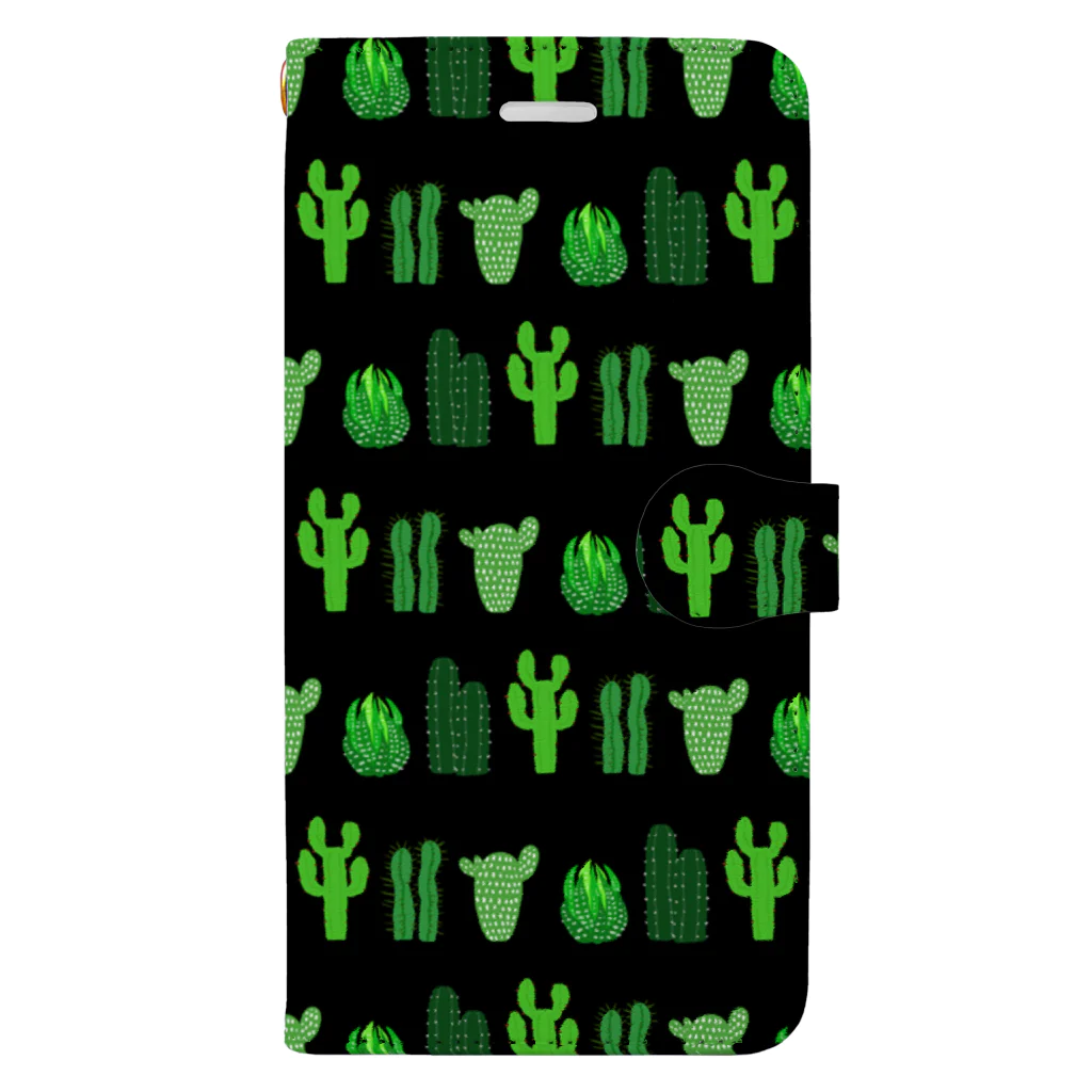 れなしやの🌵カクタス🌵ブラック🌵 手帳型スマホケース