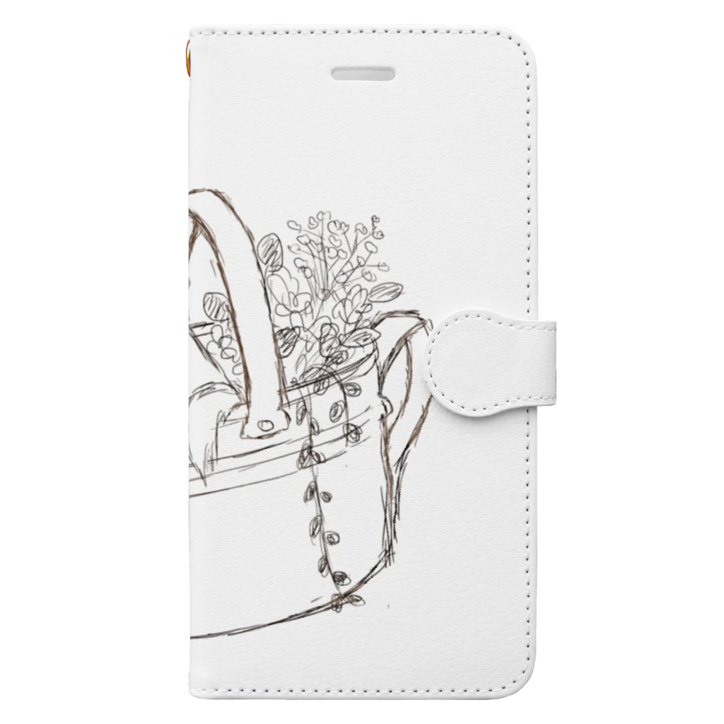 Little afternoonのブリキのジョウロとテン　モノクロ Book-Style Smartphone Case