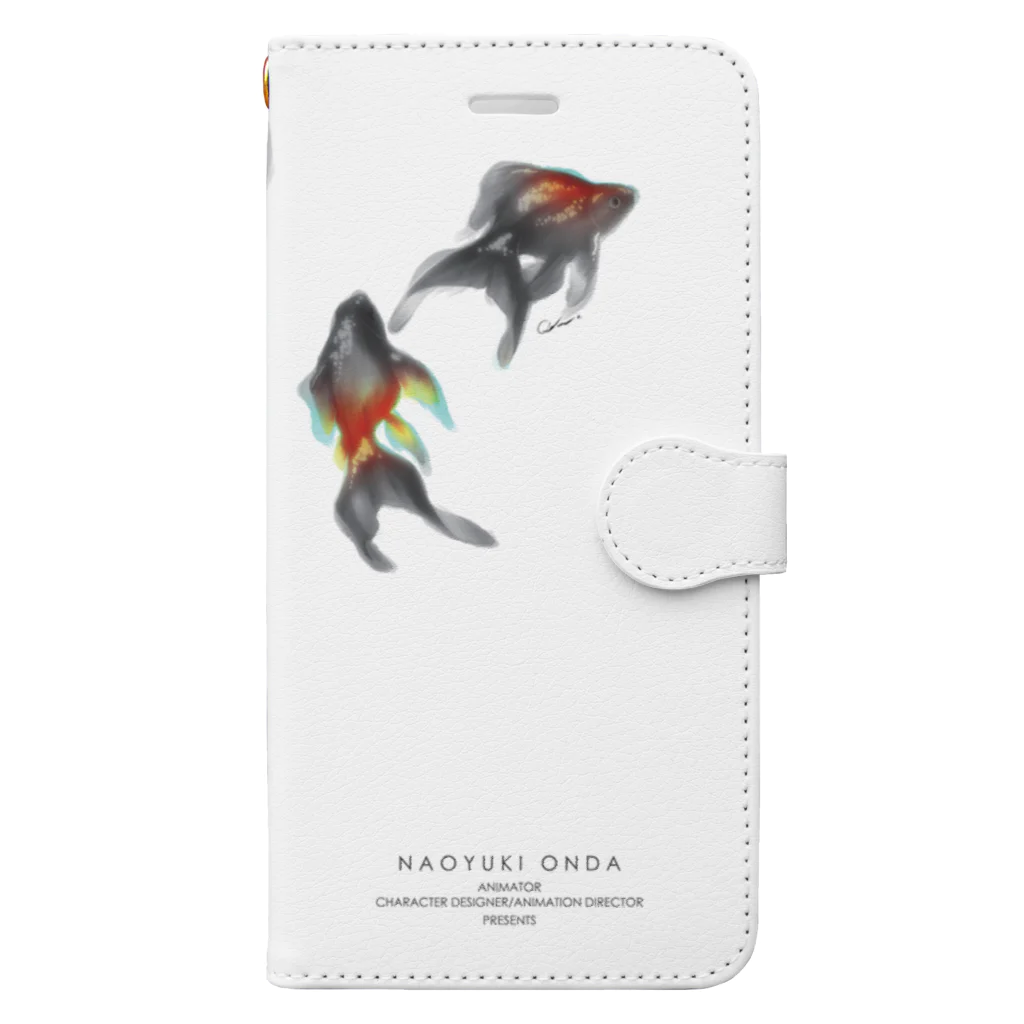 ONDA＋.の008: ONDA+. 金魚オリジナル手帳型スマホケース（ブラックカラー） Book-Style Smartphone Case