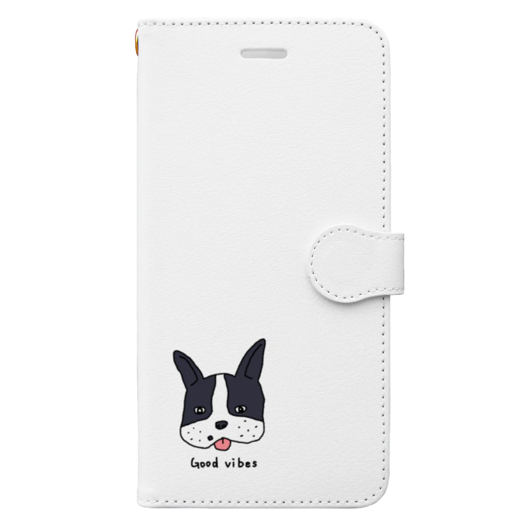 かきのたねのGood Vibes Dog 手帳型スマホケース