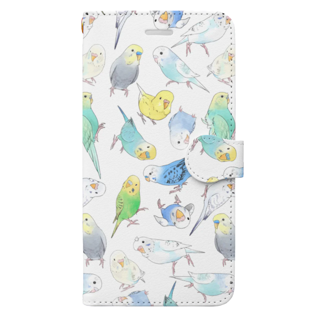 まめるりはことりのたくさんセキセイインコちゃん【まめるりはことり】 Book-Style Smartphone Case