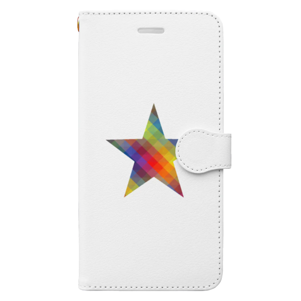 綺麗何学模様の虹×スター×虹（ホワイト） Book-Style Smartphone Case